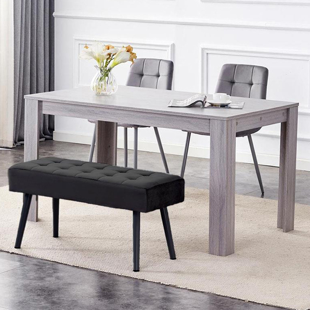 Portland 3 Seater Velvet Wooden Dining Table with Bench Grey Image 1
