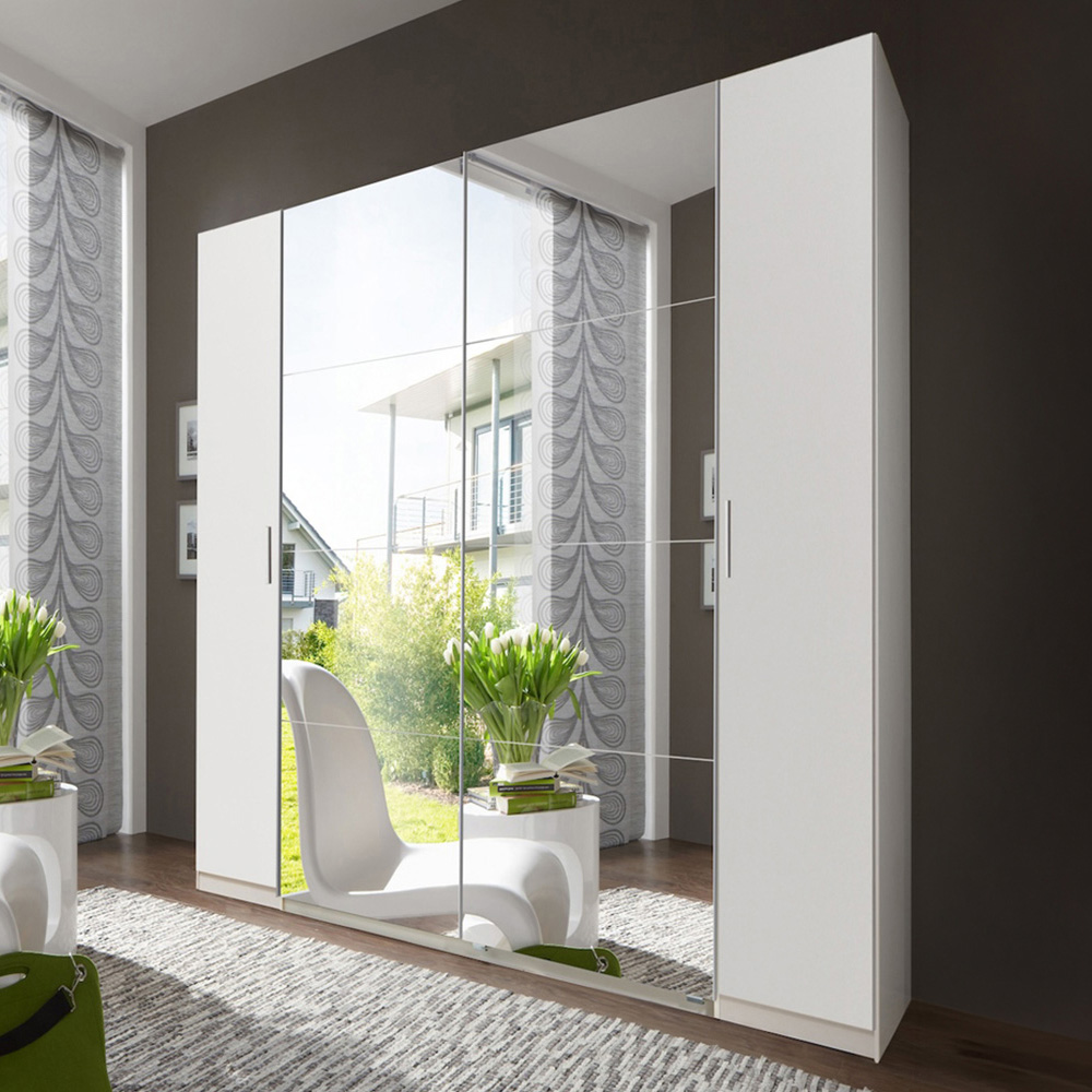 TJ'S Hanover 2 Sliding Door 2 Hinged Door White Wardrobe Image 1