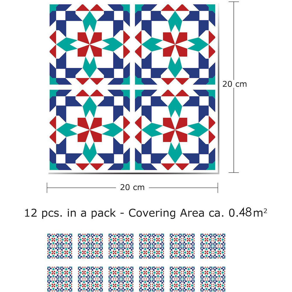 Walplus Marrakech Blue Self Adhesive Tile Sticker 12 Pack Image 6