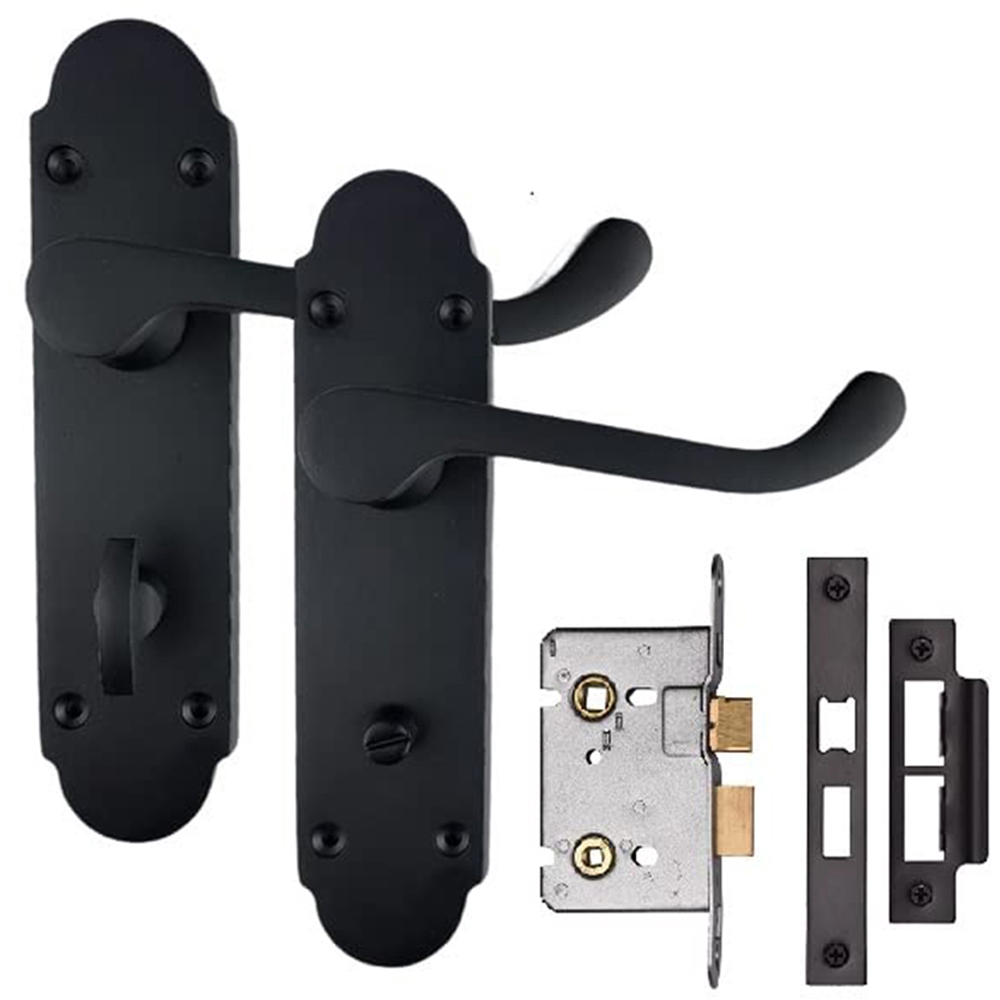 Golden Grace Matt Black Victorian Scroll Bathroom Door Handle Pair 170 x 40mm Image 2