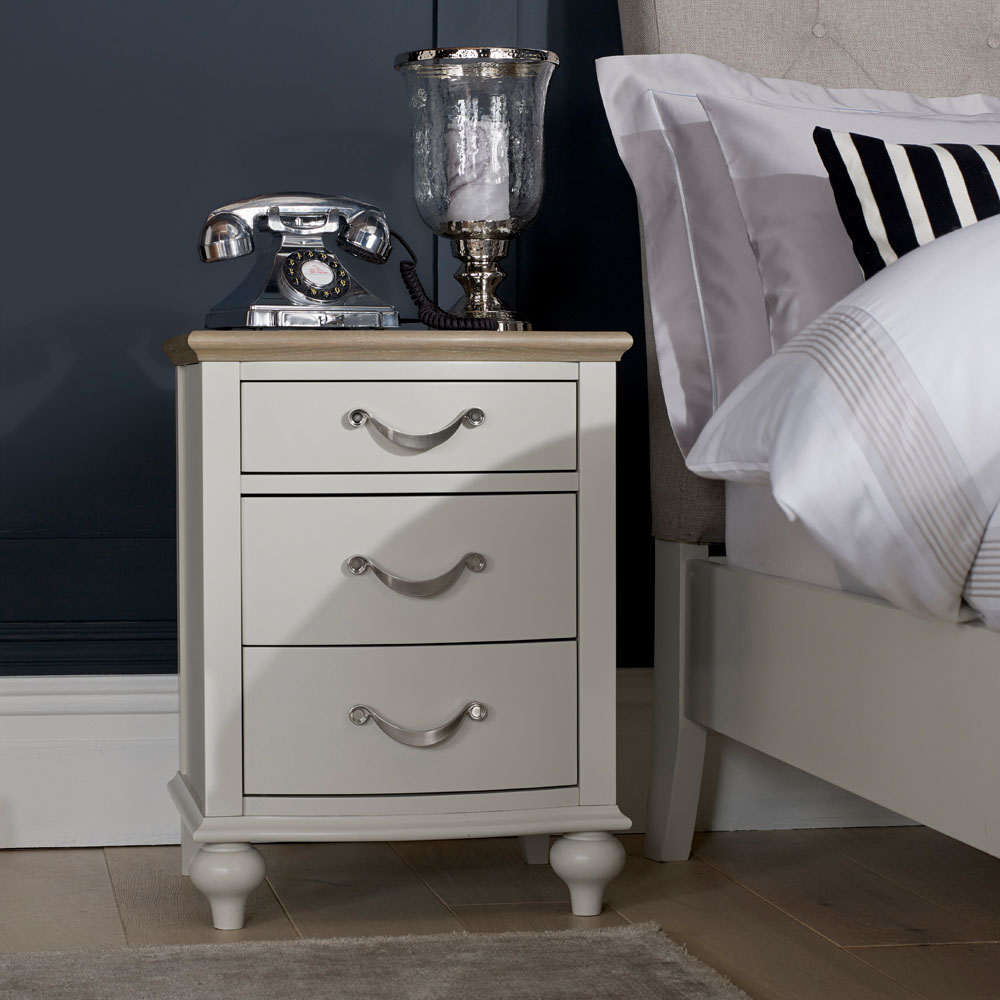 Bentley Designs Montreux 3 Drawer Grey Washed Oak and Soft Grey Nightstand Image 7