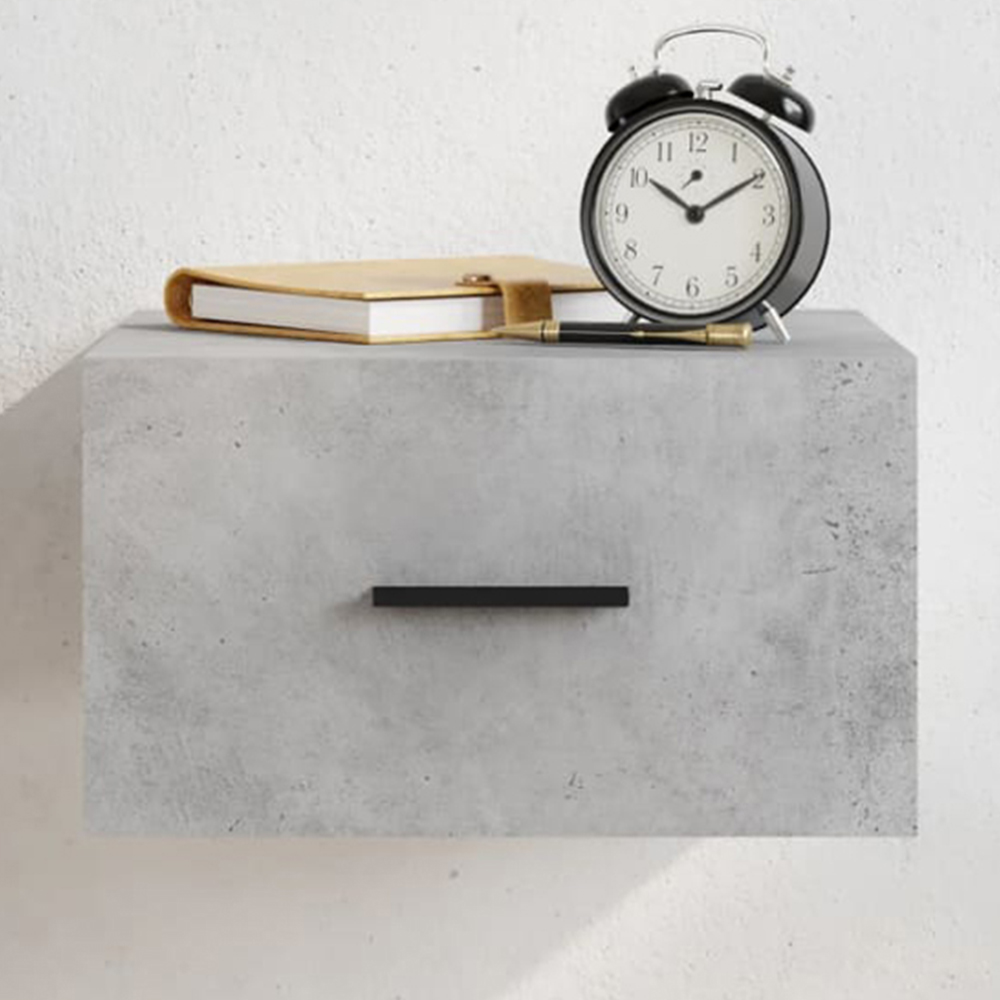 vidaXL Single Drawer Concrete Grey Wall Mounted Bedside Cabinet Image 1