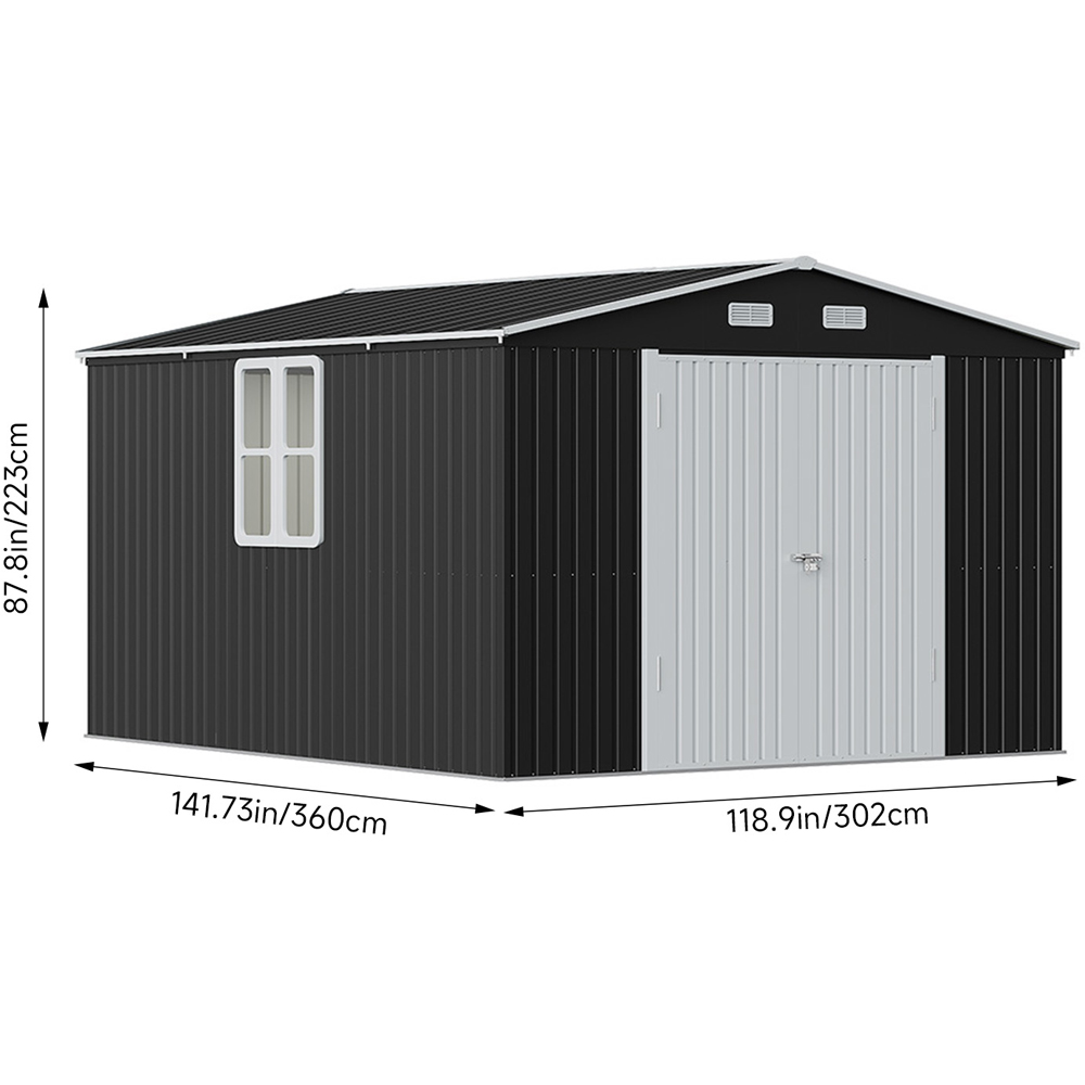 Living and Home 10 x 12ft Metal Apex Garden Storage Shed with Window Image 8