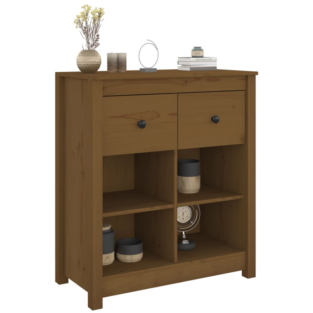 vidaXL 2 Drawer 4 Shelf Honey Brown Solid Pine Wood Sideboard Image 6