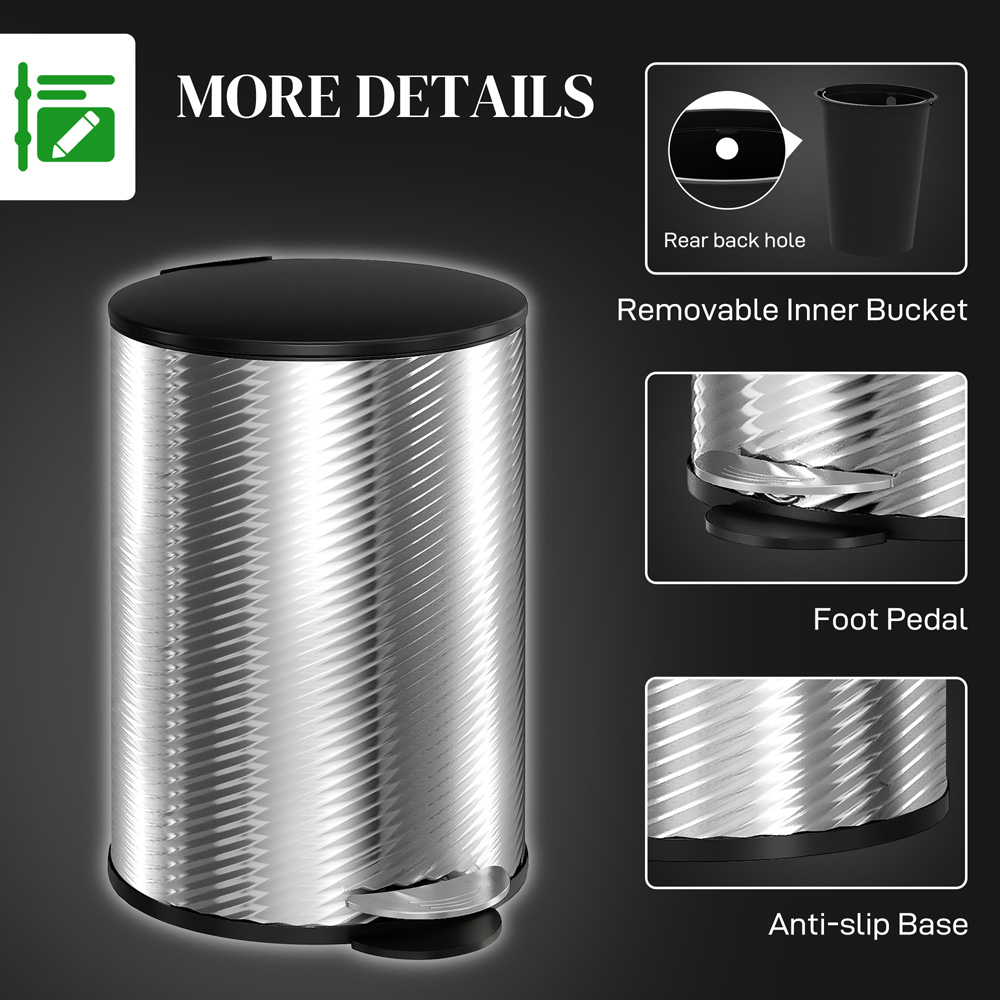 HOMCOM Silver Stainless Steel Soft Close Pedal Bin 20L Image 7