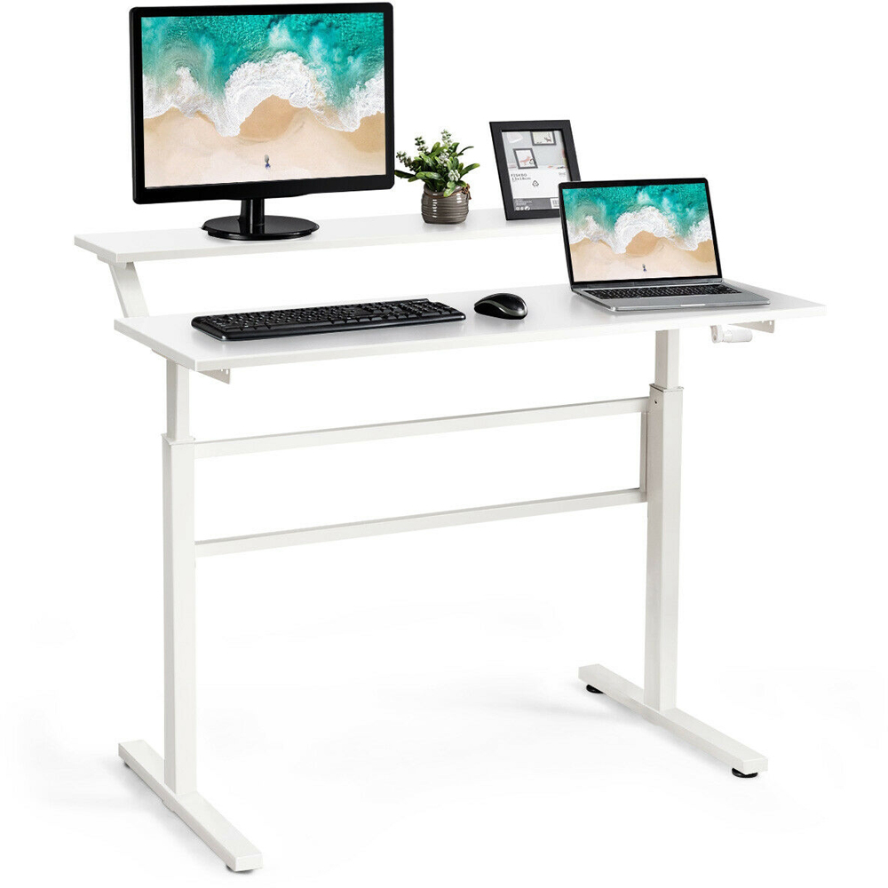 Costway 2 Tier Height Adjustable Standing Desk White Image 5