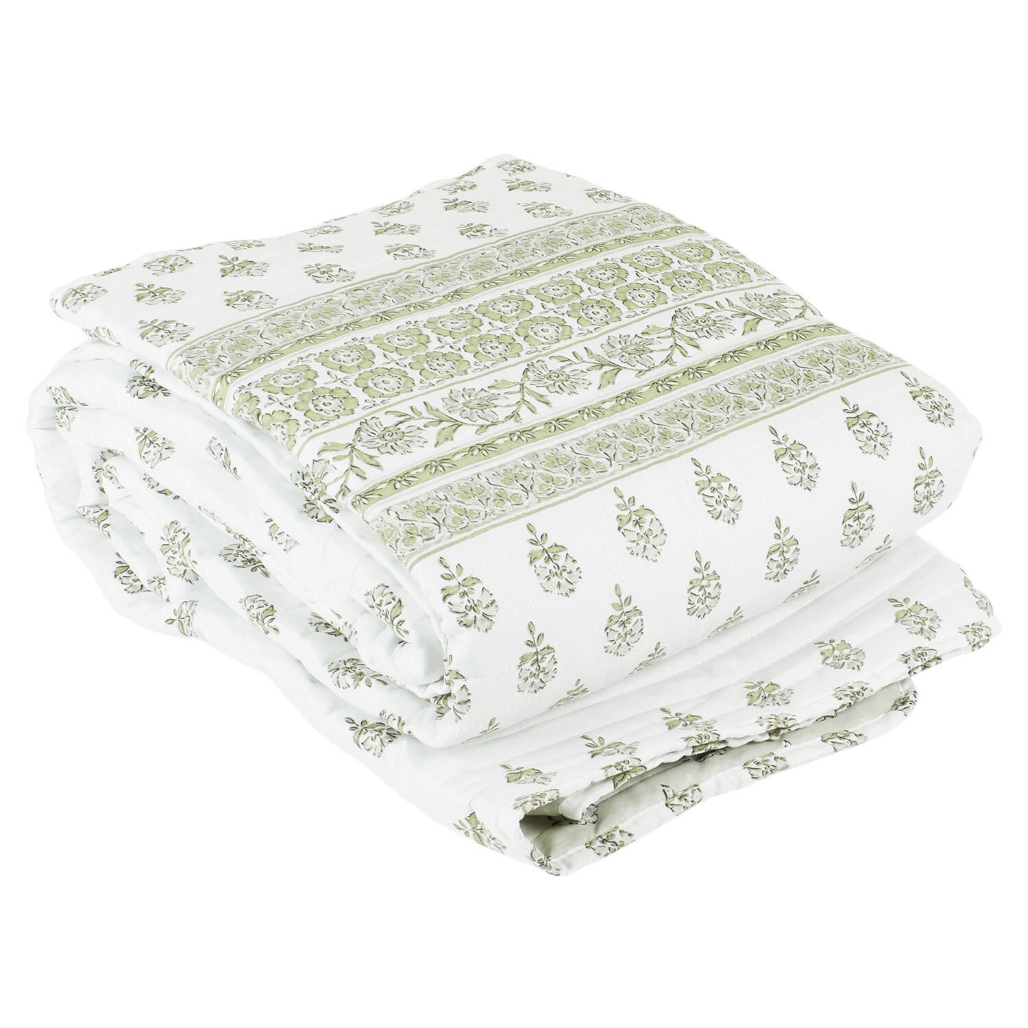 Samaira Printed Bedspread White and Sage Image 3