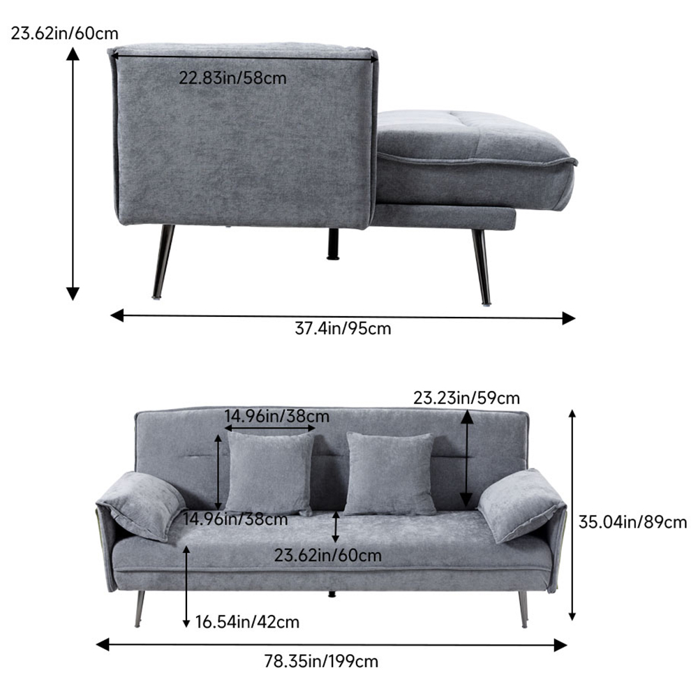 H&O Direct 3 Seater Grey Contemporary Convertible Sofa Bed Image 8