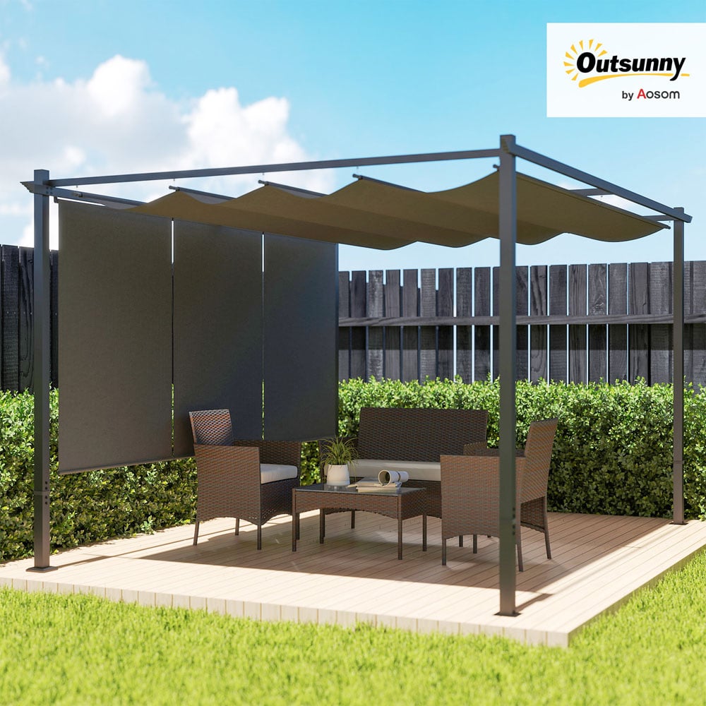 Outsunny 3 x 4m Grey Metal Pergola with Retractable Roof and Roller Shade Image 4