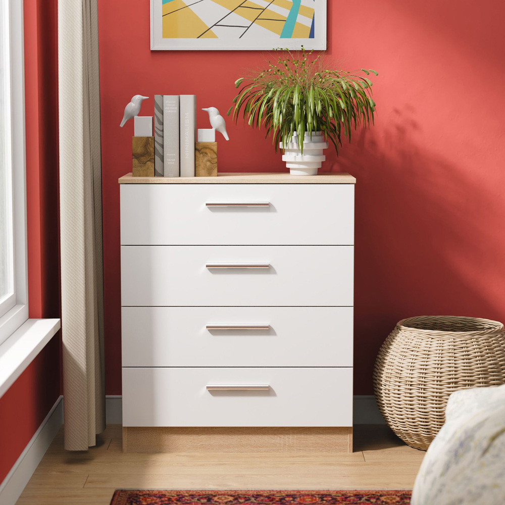 Crowndale Contrast 4 Drawer White Matt and Bardolino Oak Chest of Drawers Ready Assembled Image 7