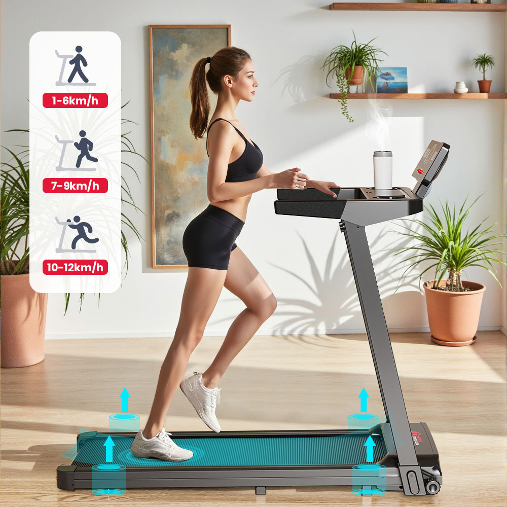 Rattrix Black Manual Incline Foldable Treadmill with 12 Preset Programs Image 5
