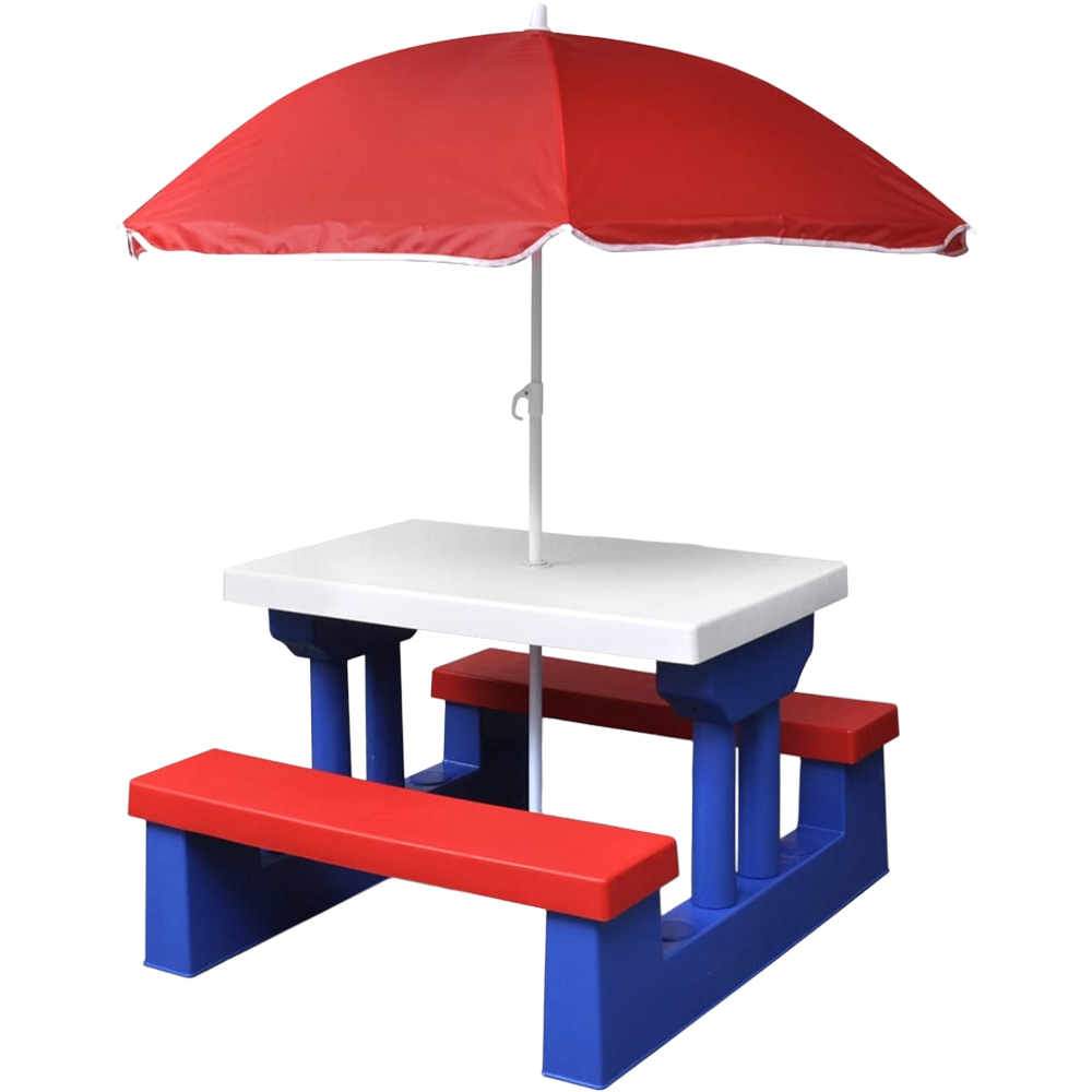 vidaXL Multicolour Kids 4 Seater Picnic Table with Bench and Parasol Image 2