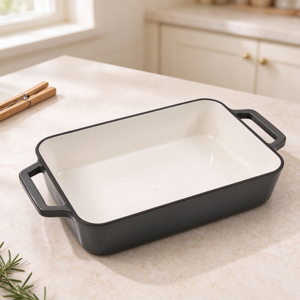 Living and Home 3.2L Grey Enamelled Cast Iron Rectangular Baking Dish Image 2