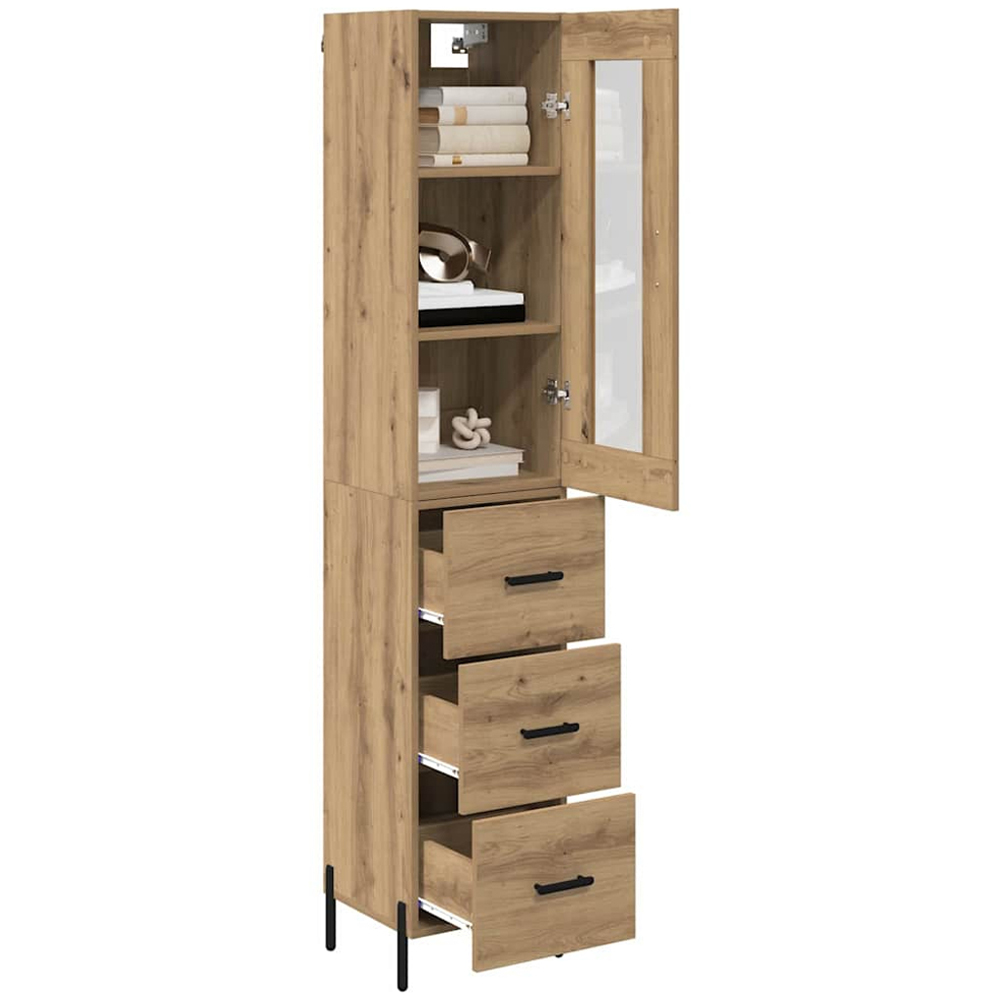 vidaXL Single Glass Door 3 Drawer Artisan Oak Highboard Image 3