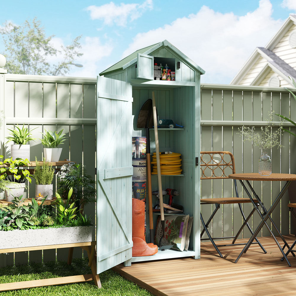 Outsunny 2.5 x 1.8ft Blue Wooden Garden Tool House Shed Image 2