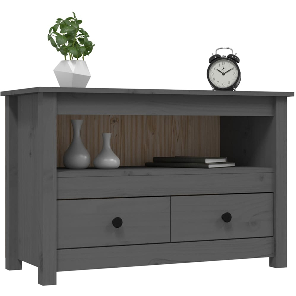 vidaXL 2 Drawer Single Shelf Grey Solid Pine Wood TV Cabinet Image 3
