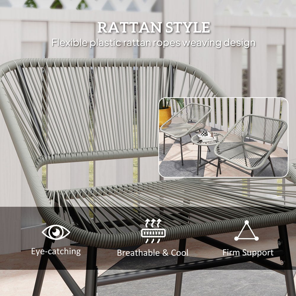 Outsunny 3 Piece Rattan Bistro Set Light Grey Image 7