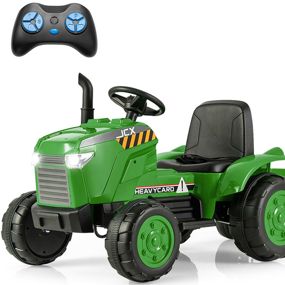 Costway Kids Green Ride On Tractor with Trailer and Remote Control 12V Image 3
