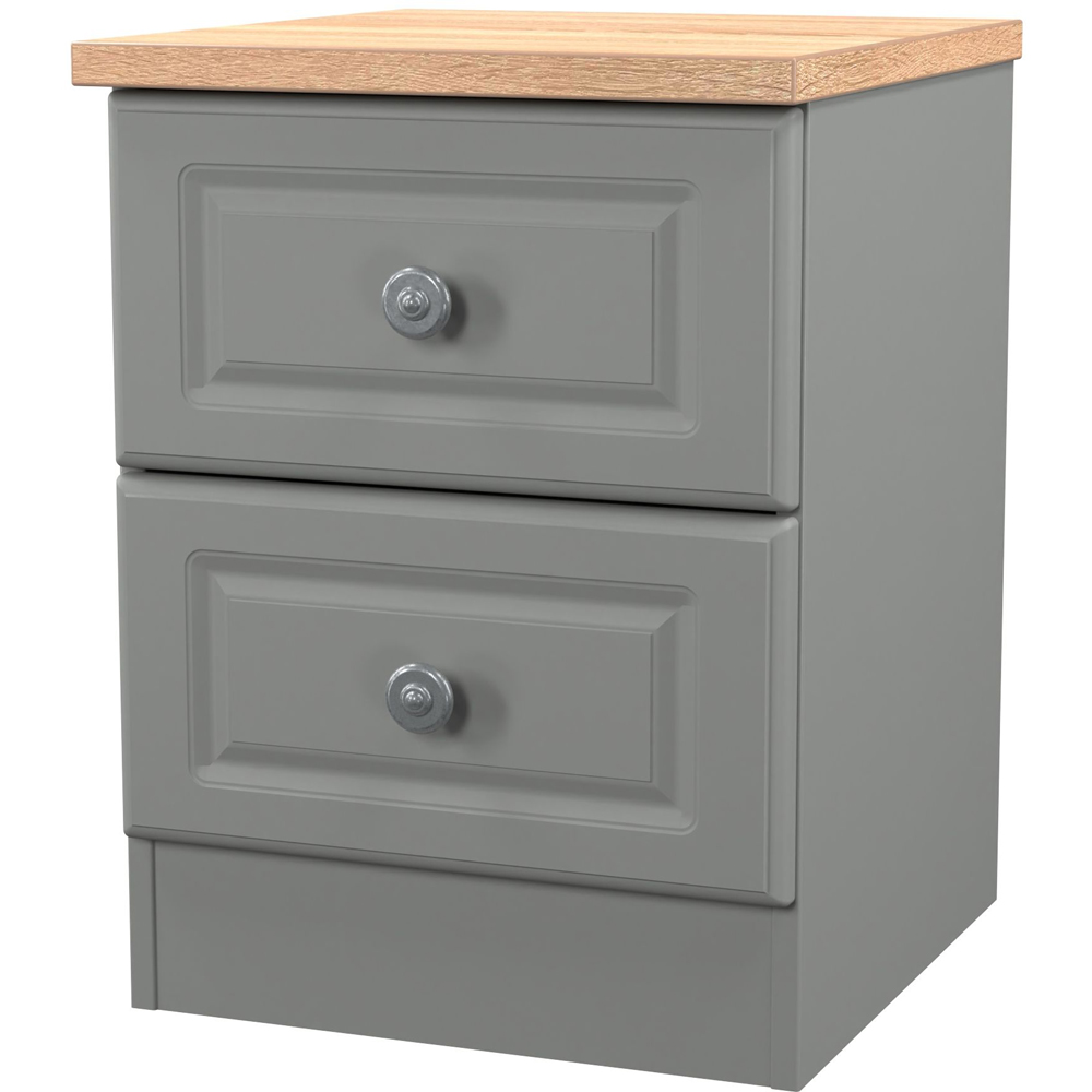 Crowndale Norfolk 2 Drawer Dusk Grey and Bardolino Oak Compact Bedside Cabinet Ready Assembled Image 4