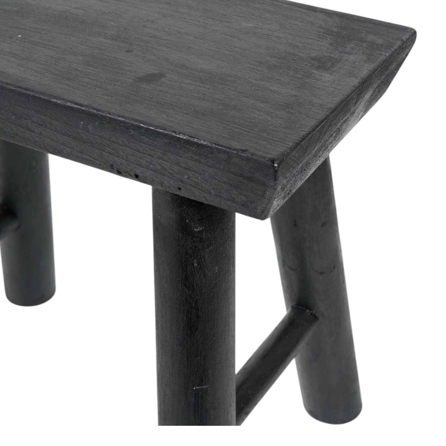 Rustic Wood Stool Black Image 4