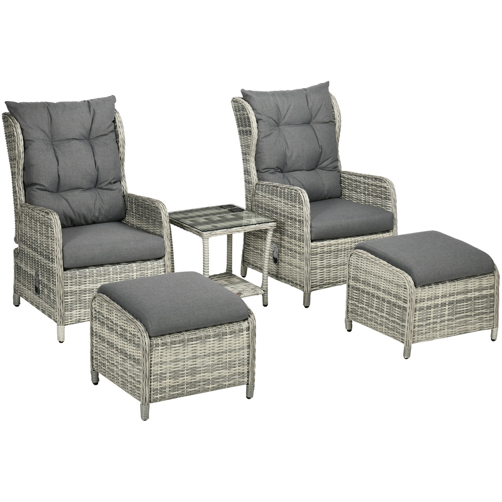 Outsunny 2 Seater Mixed Grey PE Rattan Sun Lounger Set Image 2