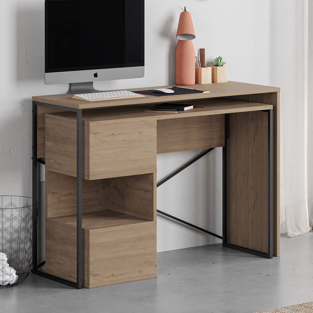 Decortie Badau 3 Shelf Modern Multipurpose Computer Desk Natural Oak Image 4