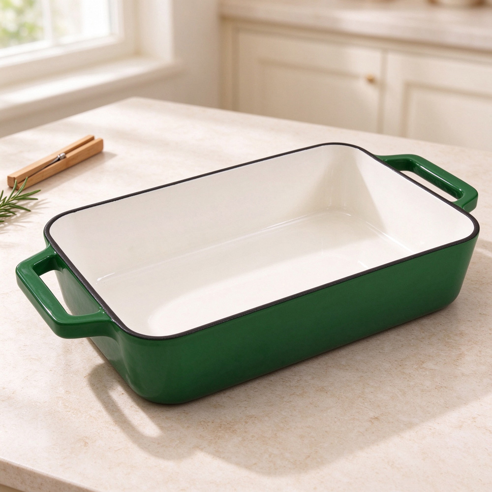 Living and Home 3.2L Green Enamelled Cast Iron Rectangular Baking Dish Image 2