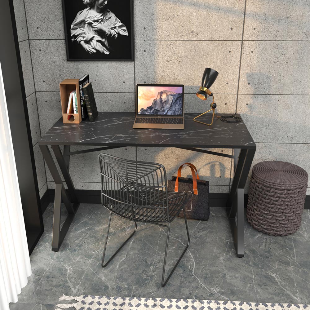 Decorotika Gyza Computer Desk Black Marble Effect and Black Image 5