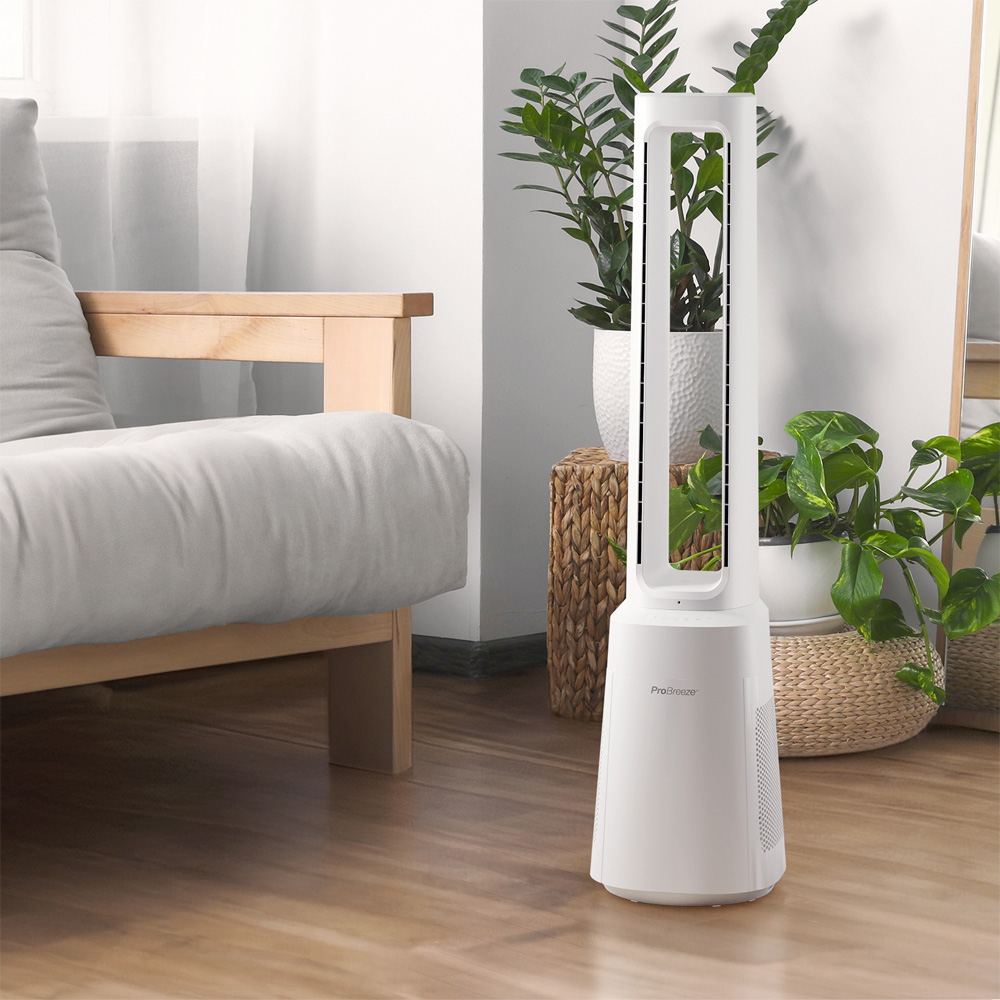 Pro Breeze White Premium Bladeless Tower Fan and Air Purifier 41 inch Image 2