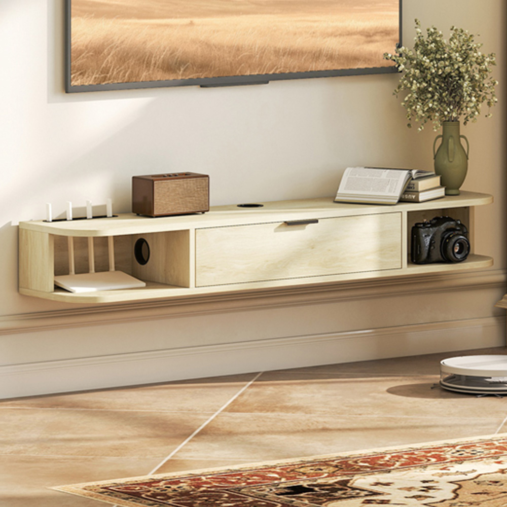 Portland 120cm Single Door 2 Shelf Natural Floating TV Unit Image 1