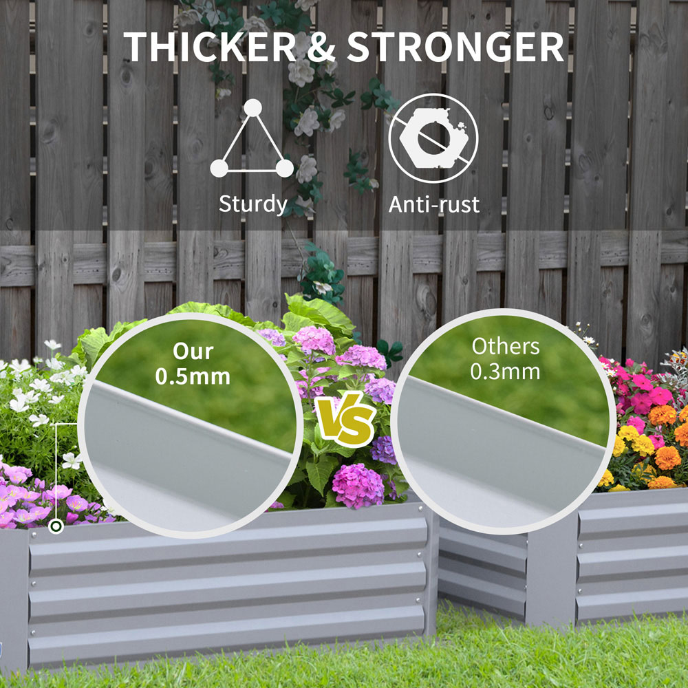 Outsunny Grey Galvanised Steel Easy Setup Raised Garden Bed Planter 2 Pack Image 6
