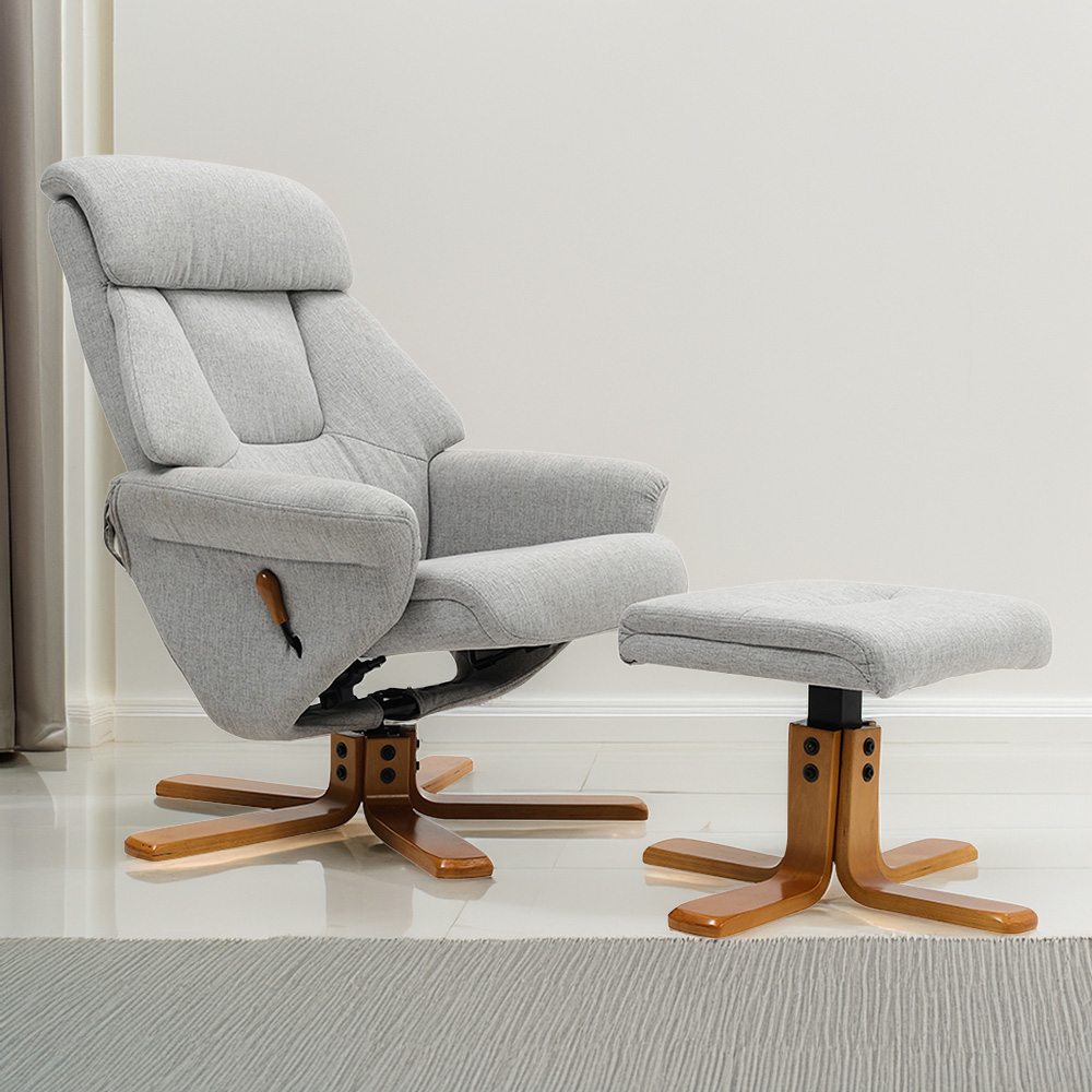 Living and Home Light Grey Linen Duck Foot Base Swivel Recliner with Ottoman Image 1