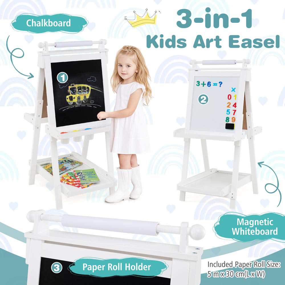 Costway 3-in-1 Kids White Double Sided Foldable Art Easel Image 5