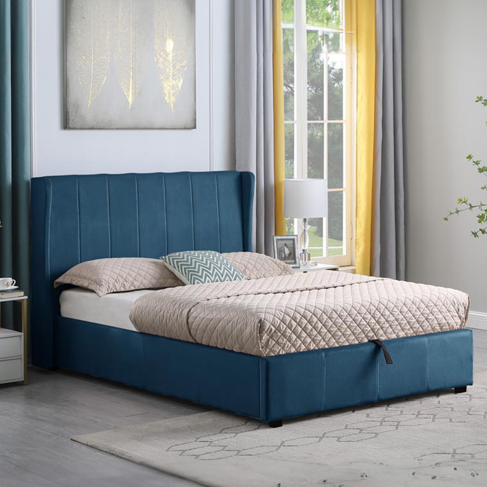 Seconique Amelia King Size Blue Fabric Ottoman Storage Bed Frame Image 1