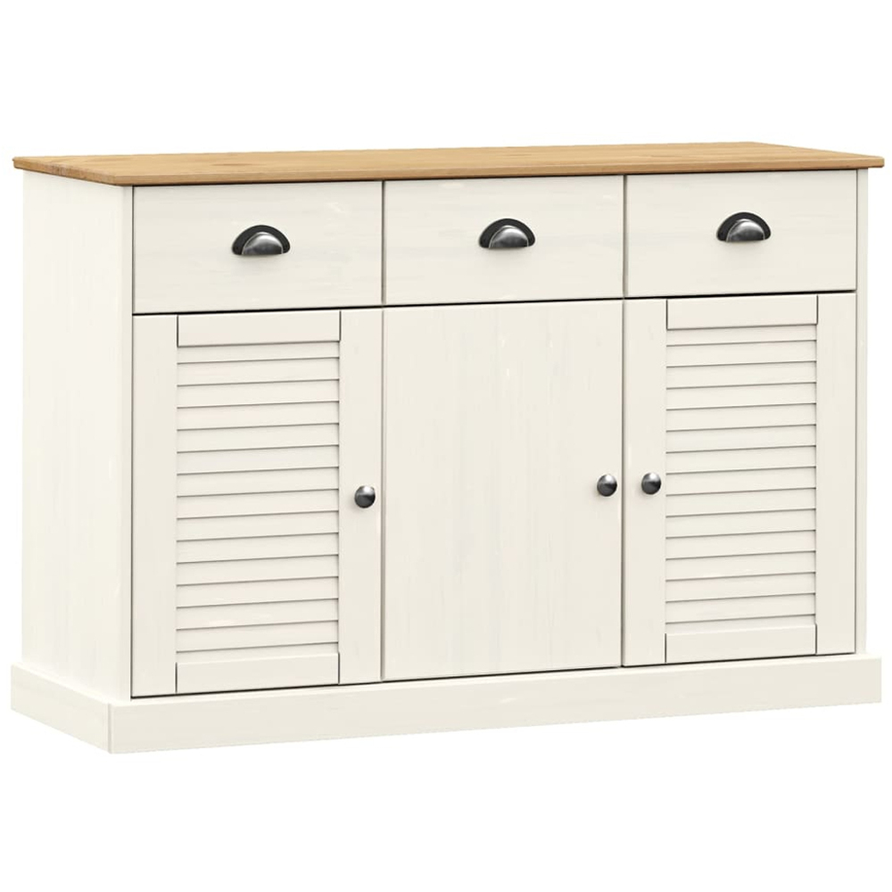 vidaXL 3 Door 3 Drawer White Solid Pine Wood Sideboard Image 2