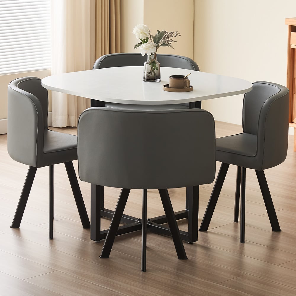 Comfy Living Metal 4 Seater Dining Set White and Grey Image 1