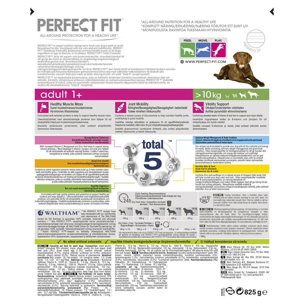 Perfect Fit Adult 1+ Chicken Flavour Complete Dry Dog Food 825g Image 2