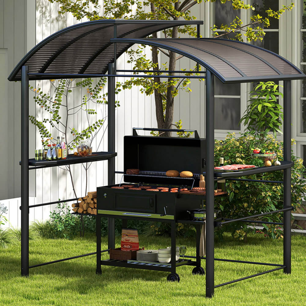 Outsunny 2.4 x 1.5m Dark Grey BBQ Grill Gazebo with Side Shelves Image 1