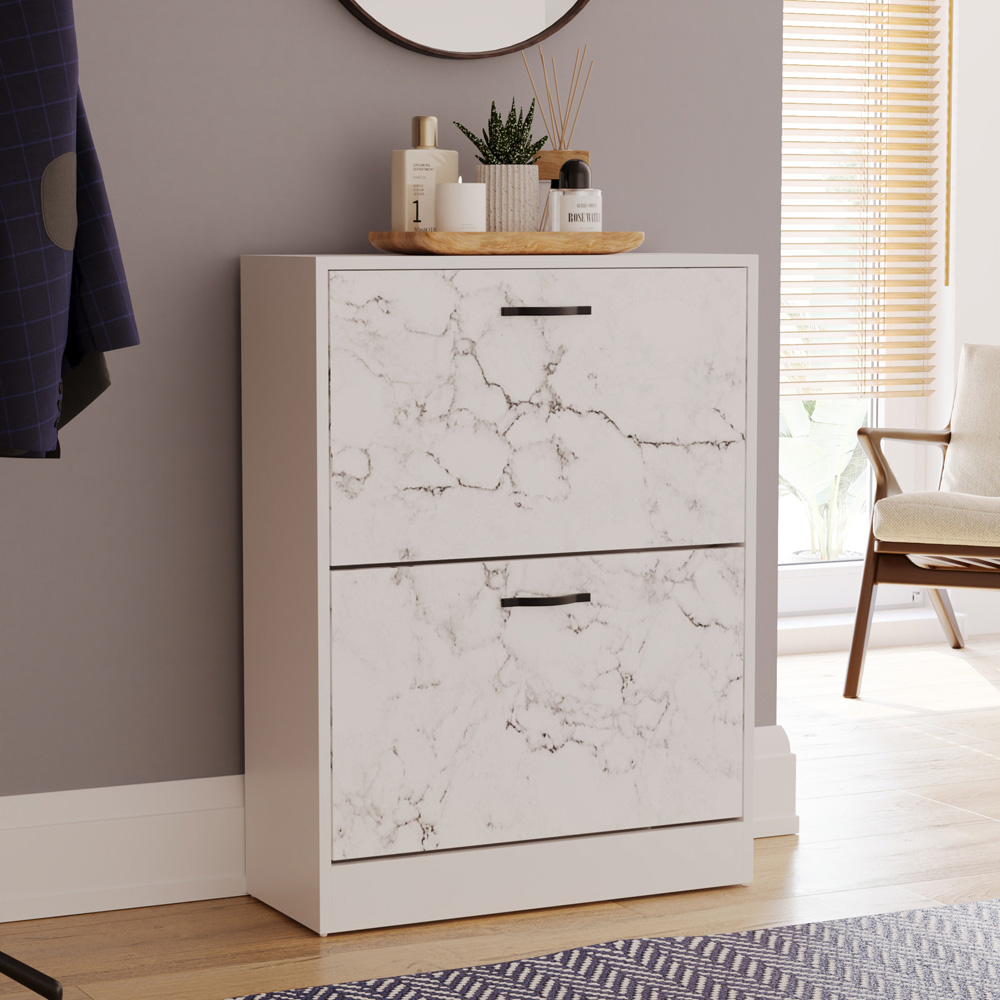 Vida Designs 2 Drawer White Marble Shoe Cabinet Image 3