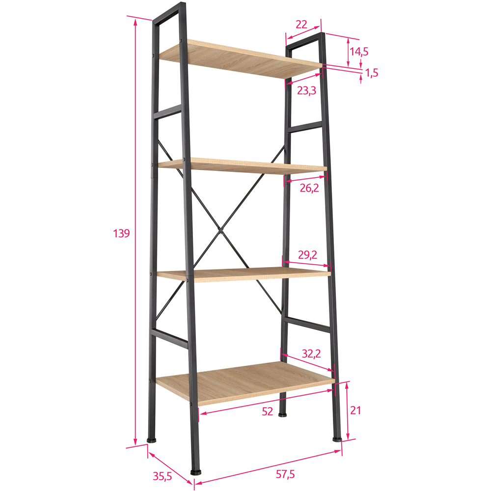 tectake Newcastle 4 Tier Light Wood Oak Sonoma Ladder Shelf Image 9
