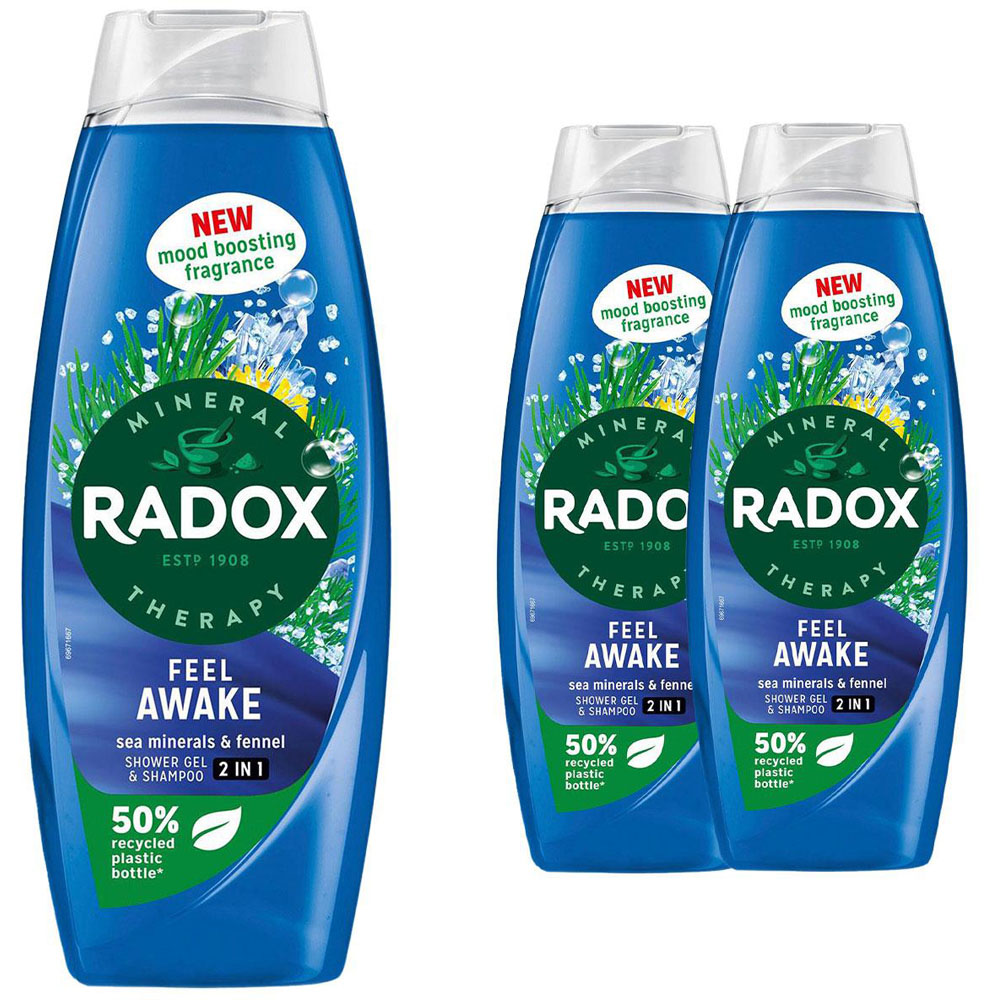 Radox 2-in-1 Feel Awake Men Fennel and Sea Minerals Body Wash and Shampoo 675ml 3 Pack Image 1