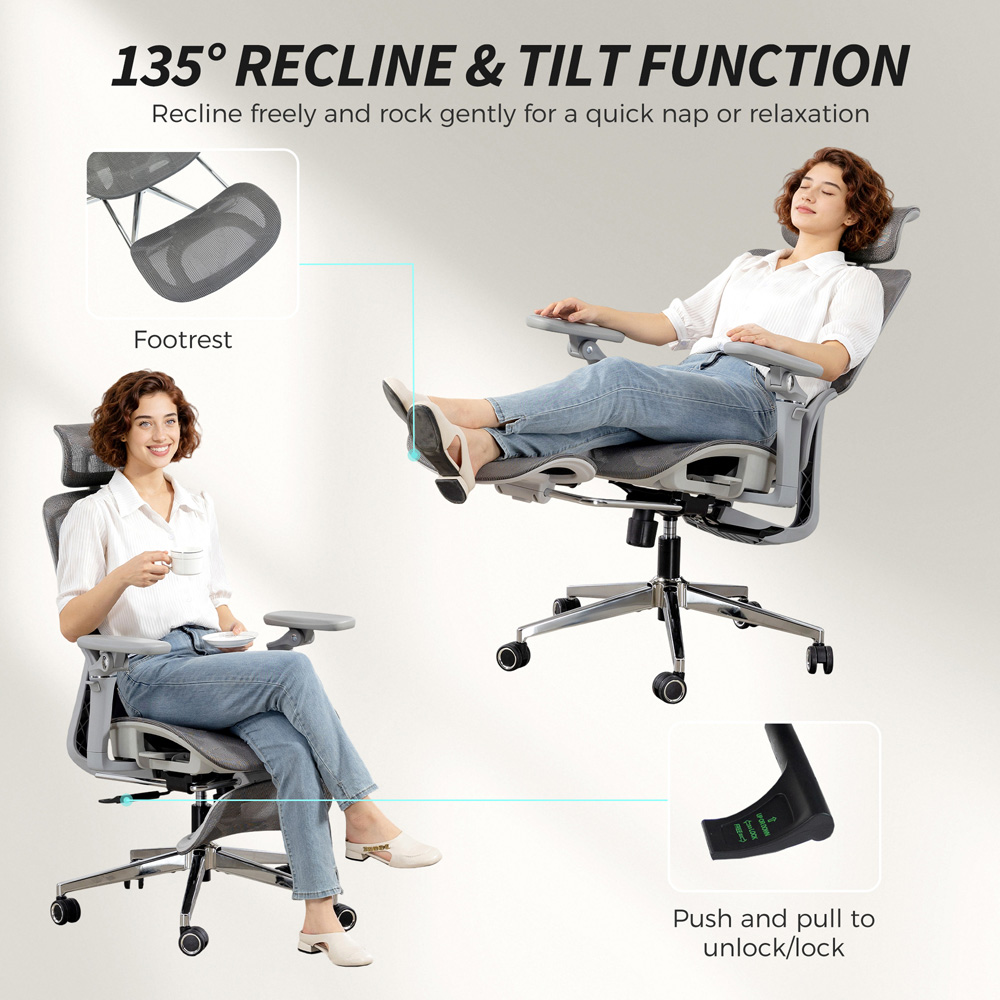 Portland Grey Mesh Ergonomic Office Chair with Lumbar Support and 6D Armrests Image 7