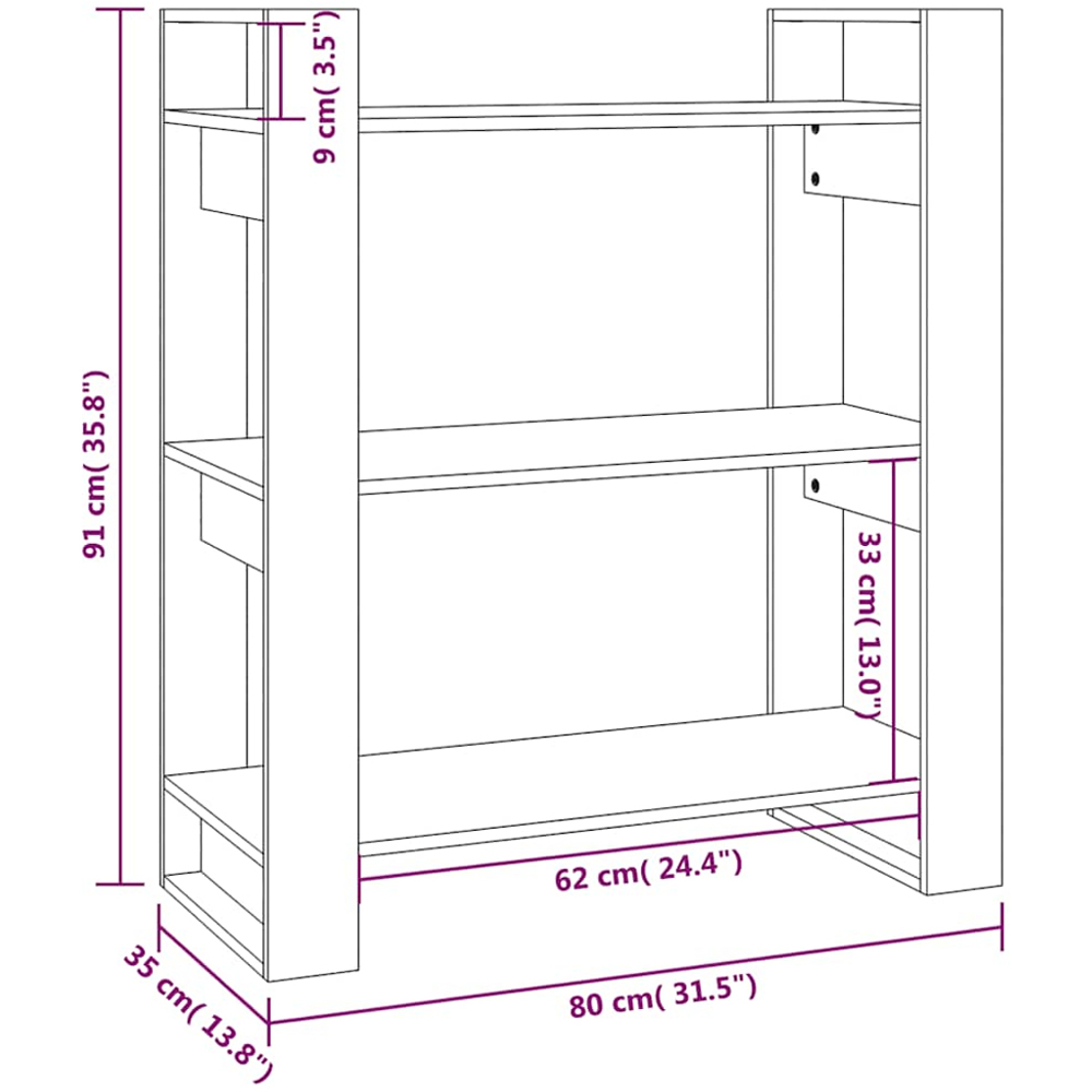 vidaXL 3 Shelf Natural Solid Pine Wood Bookcase Image 9