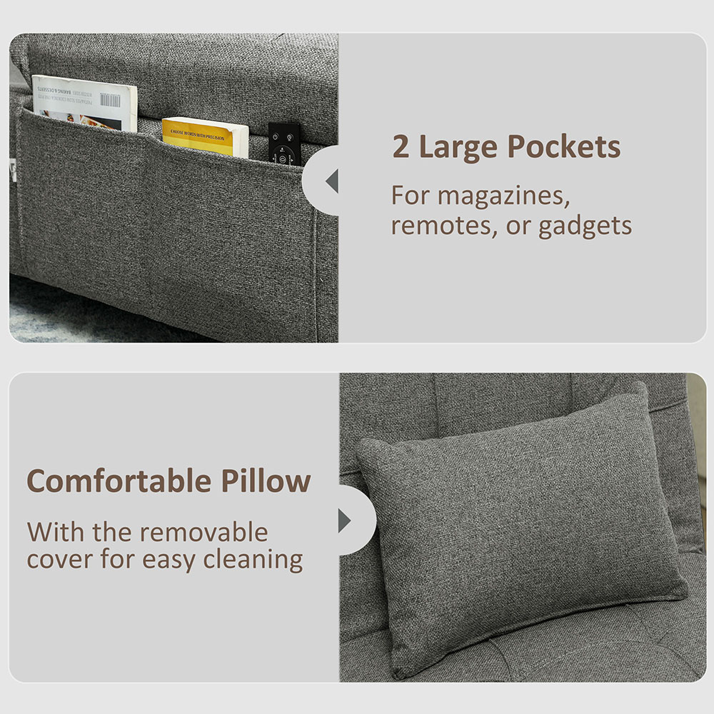 HOMCOM 4-in-1 Charcoal Grey Pull Out Sleeper Chair Bed with Pockets Image 3