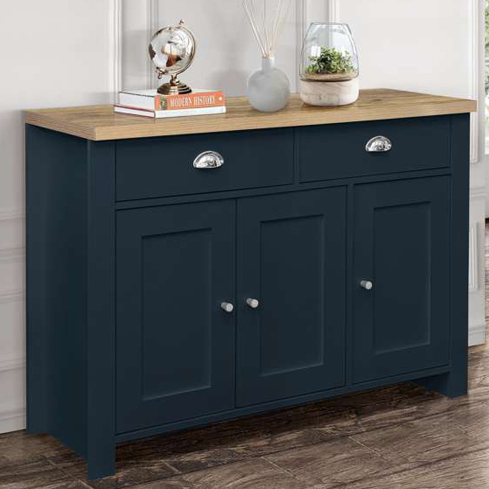 Highgate 3 Door 2 Drawer Navy and Oak Sideboard Image 1