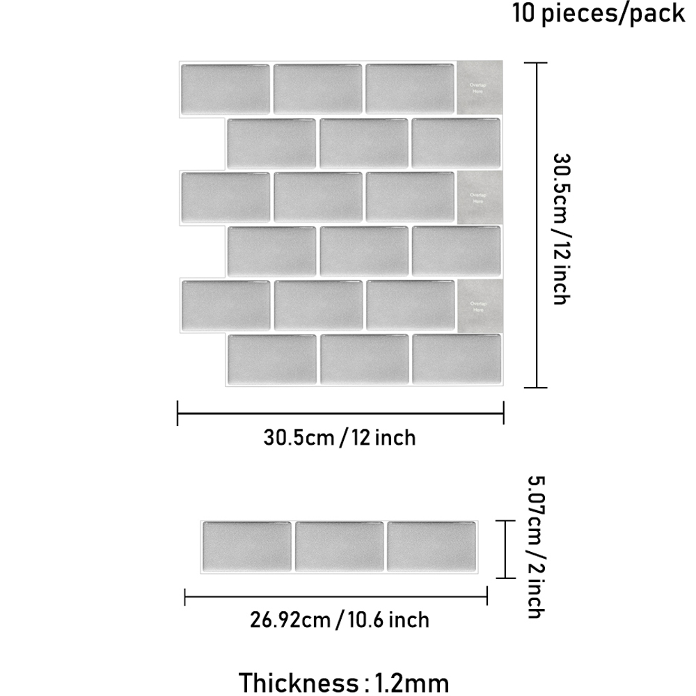 Living and Home 1.2mm Light Grey Peel and Stick Backsplash Tile 10 Pack Image 5
