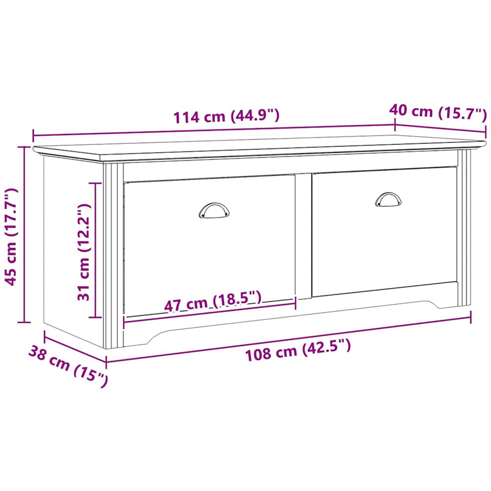 vidaXL 2 Drawer Honey Brown Storage Bench with Seat Image 8
