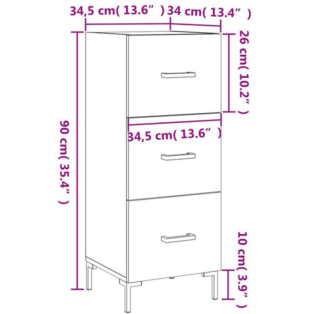vidaXL 3 Drawer White Narrow Sideboard Image 6