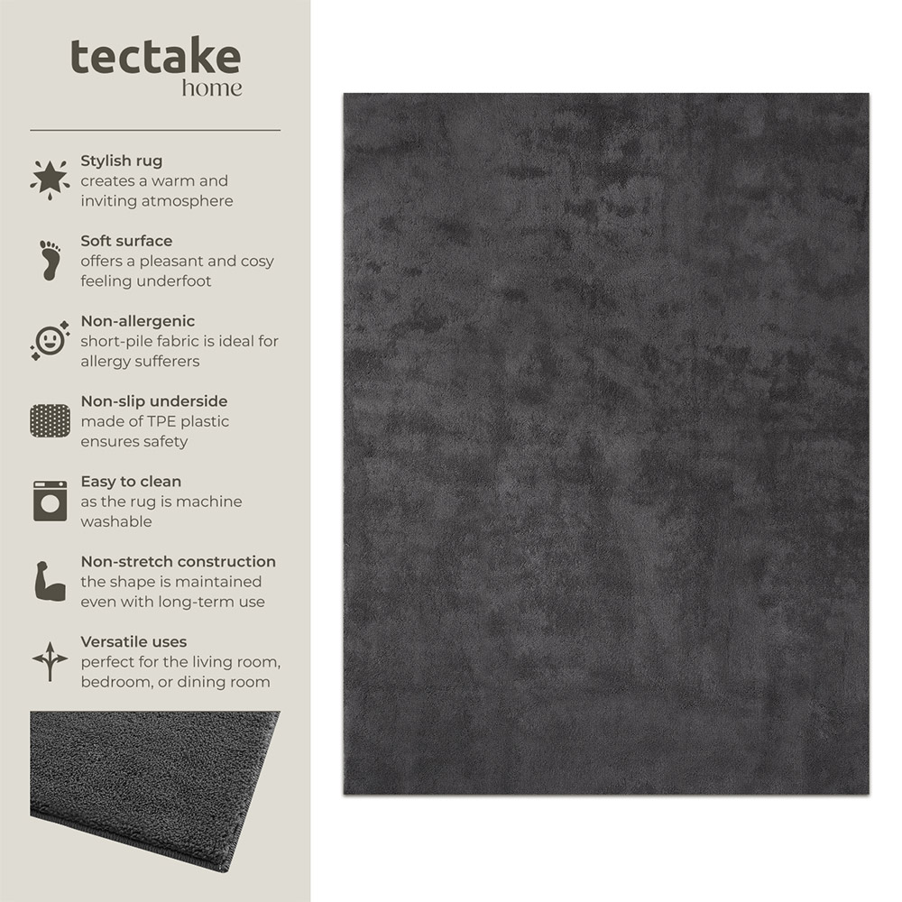 tectake Zonelle Anthracite Short Pile Ultra Soft Rug 200 x 140cm Image 7