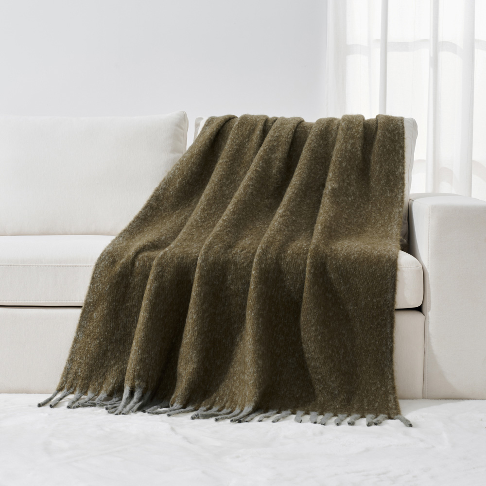Allure Bath Fashions Moss Green Aisling Tasselled Faux Mohair Throw Blanket 127 x 170cm Image 2